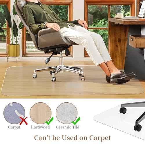 Office Chair Mat for Hardwood Floor, 48" X 60" Desk Chair Mat for Hard Floors, PVC Clear Floor Protector for Home and Office Floor Mat - Can't be Used on Carpet