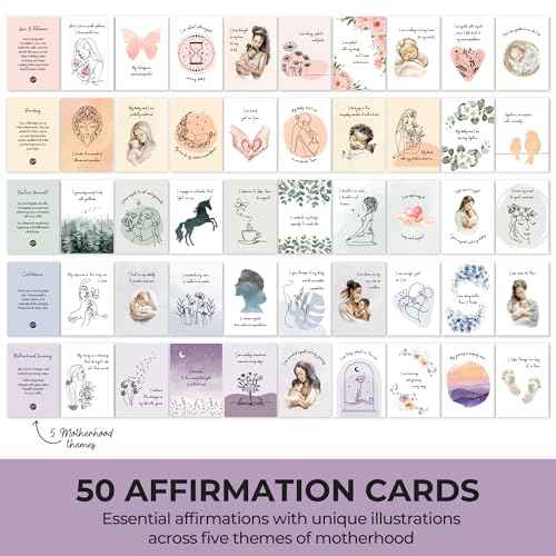New Mom Affirmation Cards - 50 Postpartum Affirmation Cards for Women - Pregnancy & Self-Care Gifts for New Mom After Birth in Tin Box with Wooden Stand