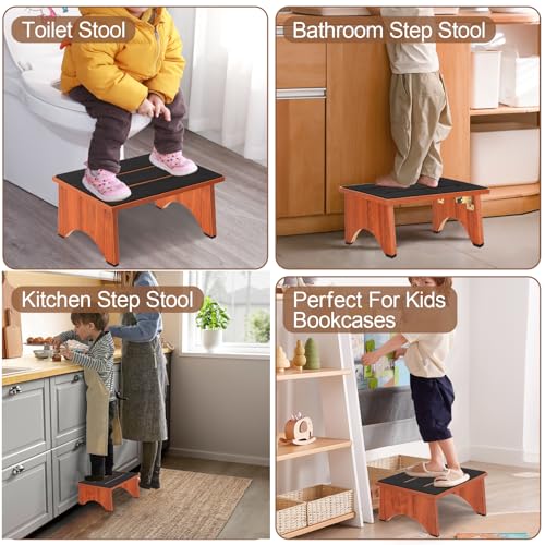 RayLove Brown Foldable Wooden Step Stool 450 LBS Capacity with Non-Slip Feet, 7 Inch High