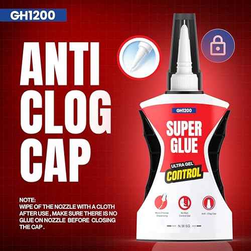 GH1200 Precision Control Super Glue Gel, 6g x 2 PCs Ultimate Micro-Dispensing for No-Mess Repairs, Non-Drip Ca Glue, Clear Drying Cyanoacrylate Adhesives, Superglue Gel Multipack Bonds in Seconds