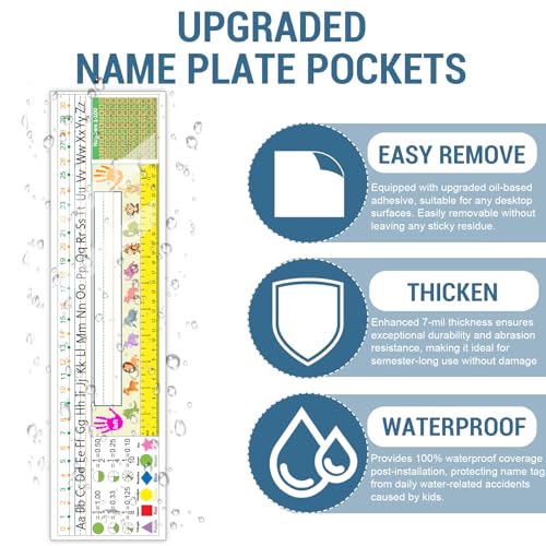 40 Pack Clear Adhesive Nameplate Pockets 18.9" x 4.7" for Classroom & Office