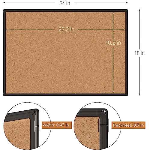 Board2by 2-Pack Cork Board Bulletin Board 24 x 18, Black Aluminium Framed Corkboard, Office Board for Wall Cork, Large Wall Mounted Notice Pin Board with 32 Push Pins for School, Home & Office