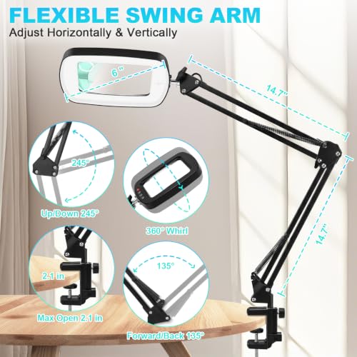 Black 12X 30X Magnifying Glass with Light, Stand & Clamp - Large Desk Lamp