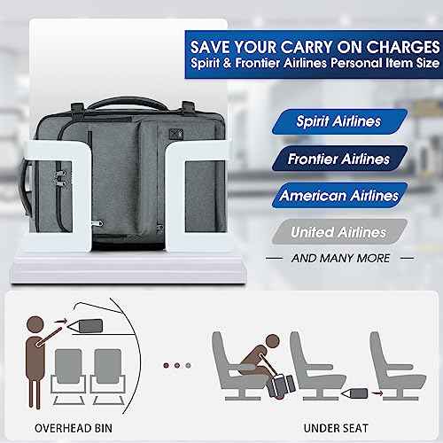 WANDF 17-Inch Laptop Travel Backpack For Spirit Airlines Personal Item Bag 18x14x8 with Wet Pocket for Men Women (Grey)