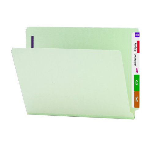 Smead End Tab Pressboard Fastener File Folder with SafeSHIELD Fasteners, 2 Fasteners, 1" Expansion, Letter Size, Gray/Green, 25 per Box (34705)