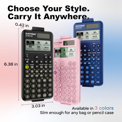 Pink Scientific Calculator with Textbook HD Display, Solar & Battery, Hard Case - CATIGA CS-991NX