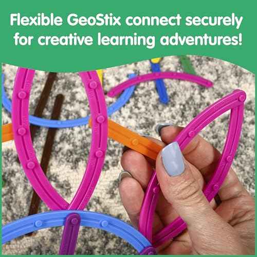 edxeducation GeoStix Deluxe Set | Teach Geometry | 100 Construction Sticks, 2 Protractors, Activity Cards | Manipulative for Math, Art and Fine Motor Skills