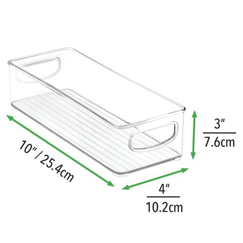 mDesign Small Plastic Office Storage Container Bins with Handles for Organization in Filing Cabinet, Closet Shelf, or Desk Drawers, Organizer for Notes, Pens, Pencils, Ligne Collection, 4 Pack - Clear