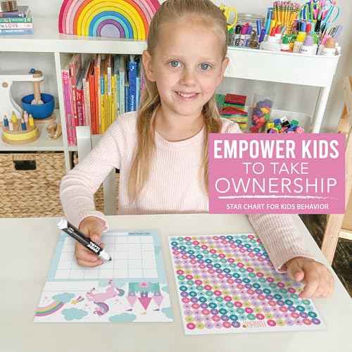 Sticker Chart for Kids Behavior at Home & Classroom - 25 Reward Chart for Kids Incentives, Gold Star Sticker Sheets, Unicorn Incentive Charts for Classroom Must Haves