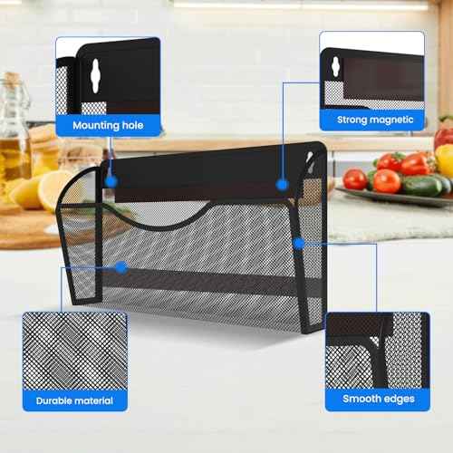 6 Pack Magnetic File Holder, Magnetic Pocket Wall File Holder, Mesh Wall Paper Organizer, Vertical Mail Basket, Storage Organization Magazine Rack for Office, Home and School