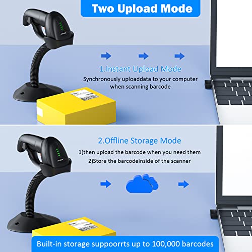 Symcode Bluetooth Wireless Barcode Scanner with Auto-Sensing Stand — 2D QR Code, Battery Level Indicator, 3-in-1 Connectivity, Multi-Device Support