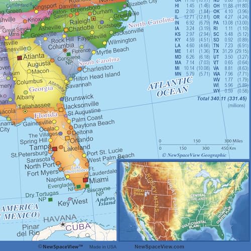 2-Sided Desk Map with Durable Lamination - US & US Centered World Map, 17.5 x 11.5 inches - NewSpaceView (Variation: US Map / US Centered World Map)