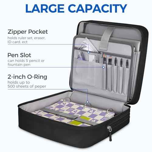 Ytonet Zipper Binder Bag, 2 Inch 3 Ring Binder with Zipper Fit 14 Inch Laptop, 500 Sheets Capacity Zippered Binders with Shoulder Strap & Removable O-Ring Pad for Middle School Student, Black
