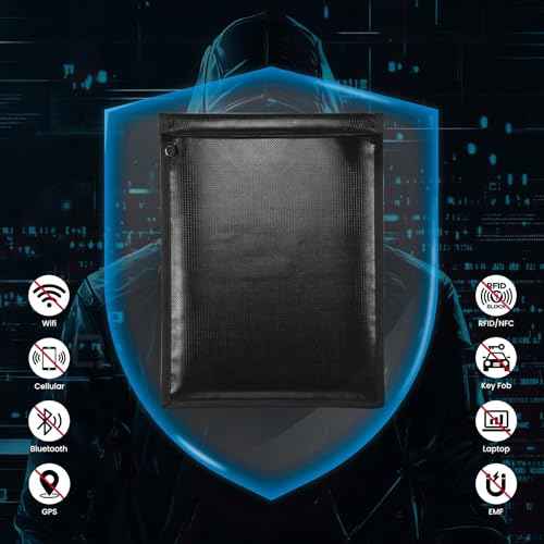 Faraday Bags, Anti-Tracking Faraday Cage, Set of 4 Sizes for Laptops, Tablets, Phones and Car Keys, RFID Signal Blocker Pouch, Fireproof & Waterproof (Black)