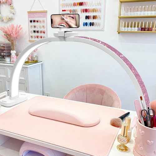 Half Moon Light for Nail Desk 31inch Half Moon Lamp Portable Ring Light for Eyelash Extensions,Suitable for Nail Beauty Crafts Sculpture Brightness Adjustable