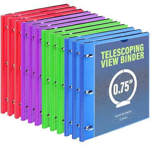 WOT I 12-Pack Telescoping 3 Ring Binder(0.75"), Expandable Flexible Binder - Patented Design for Easy Portability, Holds 160 Sheets, 4 Vibrant Colors, Perfect for School, Office&Home Organization