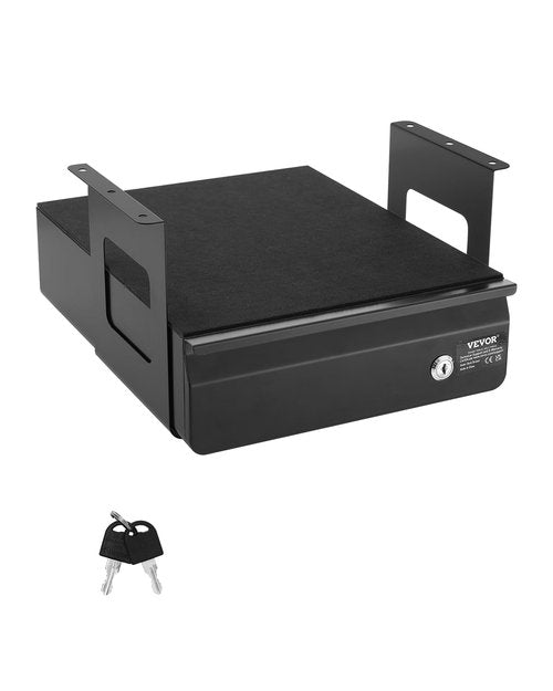 VEVOR Under Desk Lockable Slide Out Drawer, 13 inch Under Desk Pull-out Drawer for Sit Stand Workstation, Secure Under Counter Drawers for Home Office Storage Organizer, Black