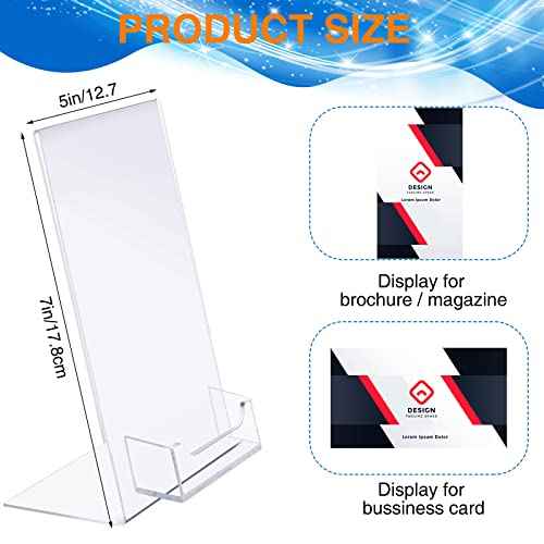Crtiin 6 Pcs 5 x 7 Inch Acrylic Slanted Sign Holder with Business Card Holders Clear Display Stand Flyer Stand with Gift Card Holder for Office Table Advertisement Brochure