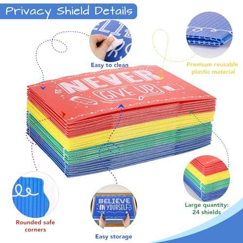 24-Pack Privacy Folders for Students Waterproof Durable Plastic Study Carrel Divider, Easy-to-Clean Classroom Desk Dividers Shield for School Teacher Christmas Supplies (Multicolor)