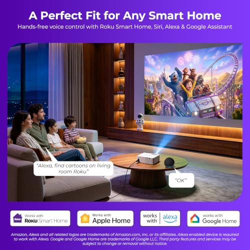 ELEPHAS White Roku TV & Smart Projector with Wi-Fi & Bluetooth