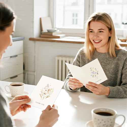 Thank You Cards with Envelopes - 32 Pack Wildflower Blank Cards With Adhesive Envelopes & Matching Stickers Perfect for Wedding, Bridal Showers, Baby Showers,Birthday, All Occasion