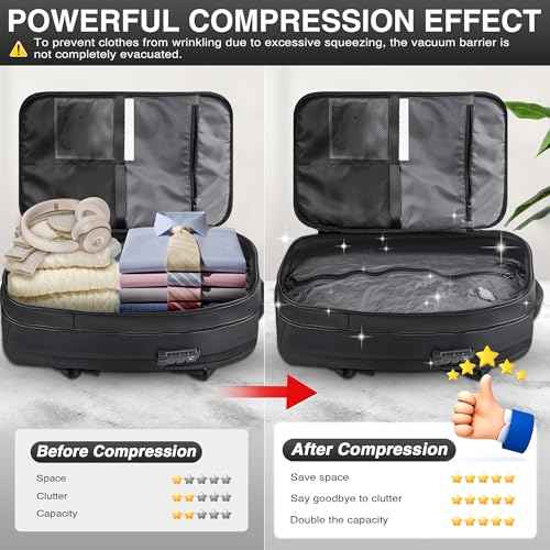 Vacuum Backpack Travel, Vacuum Compression Travel Backpack with Pump, Water Resistant & TSA Anti Theft, Ideal for Travel/Camping/Laptop (With Electric Air Pump & Black)