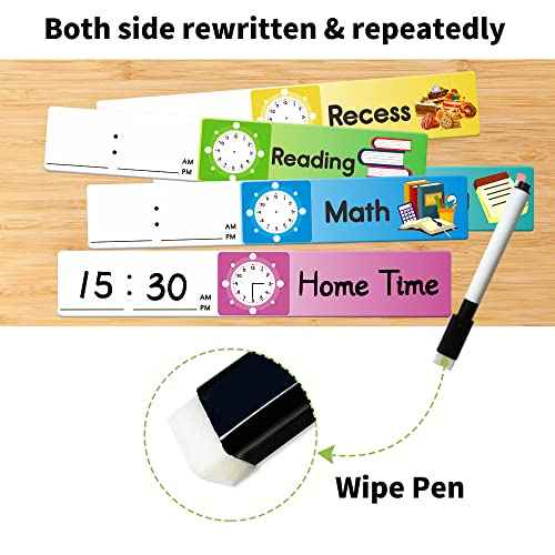 Daily Schedule Pocket Chart. Kids Chart with 15 Dry-Eraser Cards. 13+1 Pockets. for Classroom & Home (Blue)