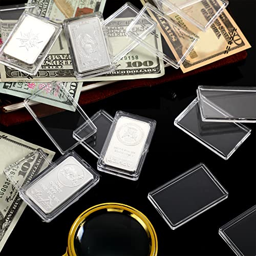 Batiyeer 200 Pcs 1 oz Silver Bar Case Holder Clear Acrylic Capsule Storage Container for 1 Ounce Silver Bar with Plastic Storage Box