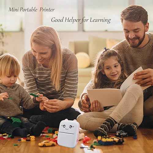 Mini Portable Small Printer Paper 6 Rolls Sticker Machine Mini Sticker Study Printer for Pictures Photos Compatible with Android and iOS Wireless&Bluetooth Pink