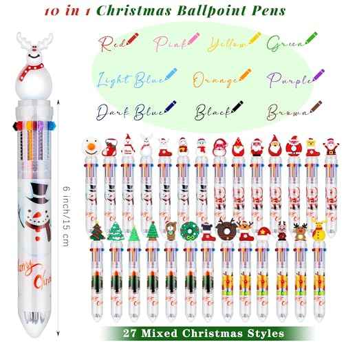 Aodaer 90 Pieces 10 in 1 Christmas Ballpoint Pen Stamps Mini Spiral Notebooks Kit, Multicolor Retractable Ballpoint Pens Xmas Stampers Notepads for Christmas Student Teacher Gifts Party Favors