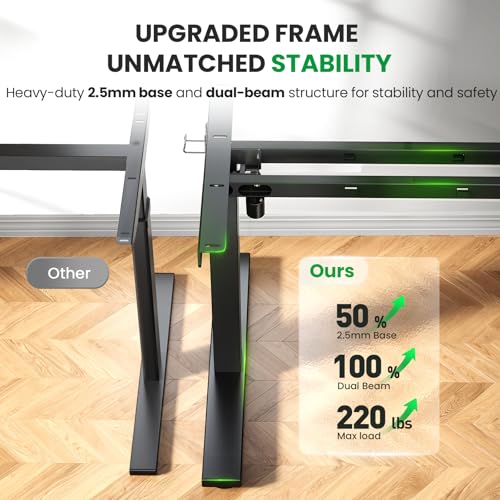 DeskShow Black 60x28 Inch Electric Standing Desk with 1 Inch Thick Top & Memory Height