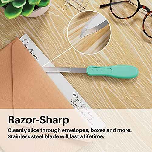 Uncommon Desks Office Letter Opener - Stainless Steel Knife-Edge Blade, Ergonomic Grip Handle (Mint Green, 1 Pieces)