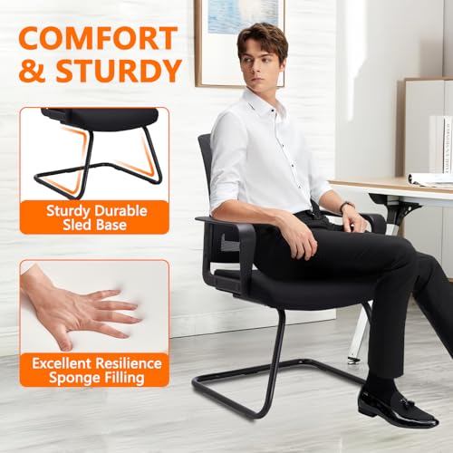 CLATINA 2-Pack Black Office Guest Chair with 3D Lumbar Support, Mid Back Mesh Backrest