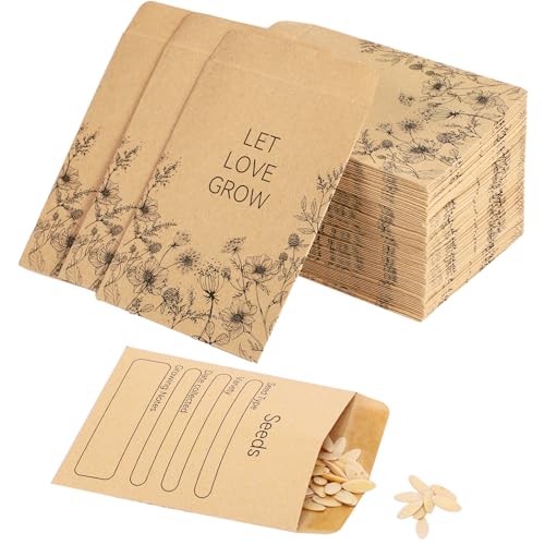 Prudiut 300 Pack Seed Envelopes 3.15x2.36 Inches Self-Adhesive Kraft Seed Packets