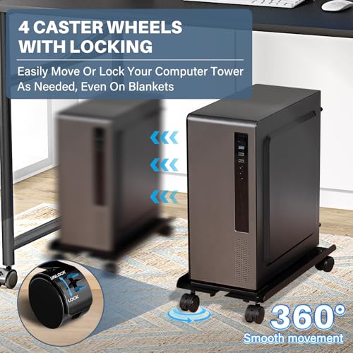 Adjustable Computer Tower Stand with Wheels - Metal PC Holder for Under Desk, 110 lb Capacity