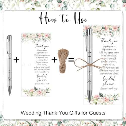 50 Sets Bridal Shower Favors for Guests Wedding Pens Bulk with Thank You Cards Bridal Shower Retractable Ballpoint Pen for Guest Gifts Game Prizes Wedding Souvenirs