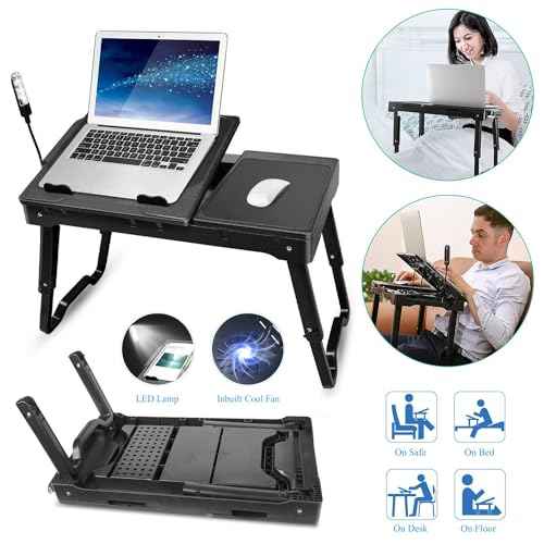 Laptop Table for Bed, Bed Table Trays for Eating and Laptops with Adjustable Laptop Stand, Multi-Functional Lap Desk with Internal Cooling Pad, LED Desk Lamp, 4 Port USB Hub, Mouse Pad