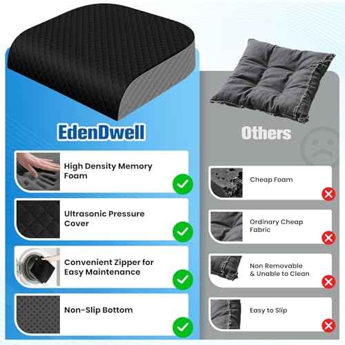 Seat Cushion, Memory Foam Chair Pad, Non-Slip Cushion for Office, Home, Car, Large Desk Chair Cushion, Washable Cover & Handle, X-Large, Black