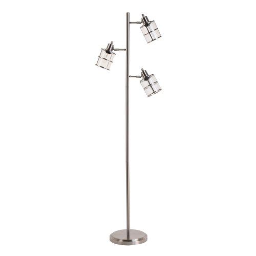 Catalina Lighting Modern 3 Light Floor Lamp with Adjustable Ribbed Glass Shades & Reading Light, 68", Classic Brushed Nickel