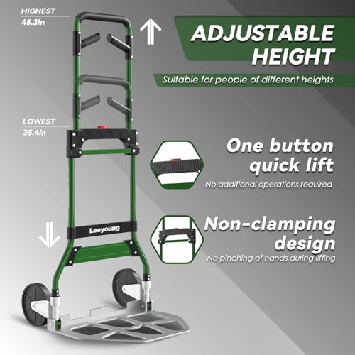 LEEYOUNG Upgraded Folding Hand Truck Dolly Cart Heavy-Duty 375lb£¬Aluminum Wheel Bracket & Portable Aluminum Dolly Cart, Indoor/Outdoor Use