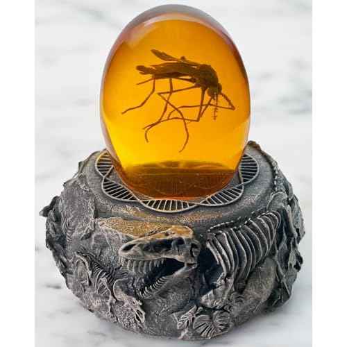 VEOJEIN Mosquito in Amber and Jurassic Base | Dinosaur Fossil Decor and Collectable Gift | Skeletin Figurines | Dinosaur DNA Replica Prehistoric World Prop | Paper Weight