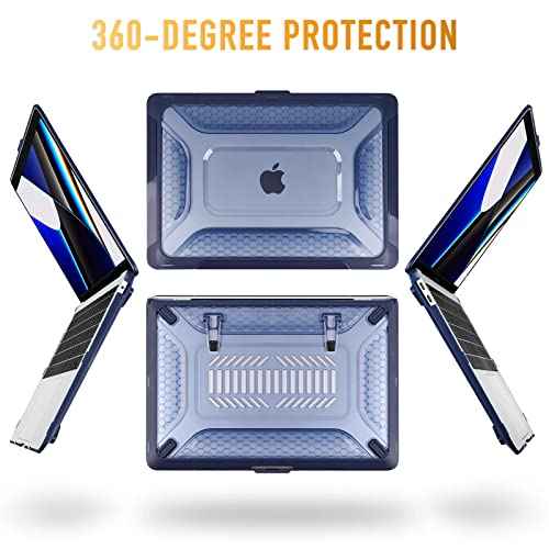 [ 2022 Honeycomb Fold Kickstand ] May Chen Compatible with MacBook Pro 16 inch Case with Touch Bar, 2019 2020 Release Model A2141, Heavy Duty Dual Layer Hard Shell Case Cover with TPU Bumper£¬Navy blue