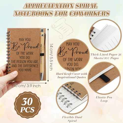 Gueevin 90pcs Employee Appreciation Gifts Bulk Inspirational Spiral Notebook with Motivational Bamboo Ballpoint Pens Appreciation Keychains for Nurse Teacher Employees Coworker