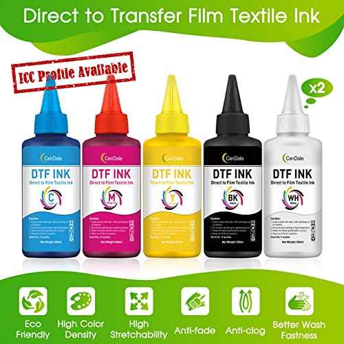 Premium DTF Ink 600ML- DTF Transfer Ink for PET Film, Refill for DTF Printers Epson ET-8550, XP-15000, L1800, L805, R1390, R2400, Heat Transfer Printing Direct to Film (100ml x 6, CMYK Wh)