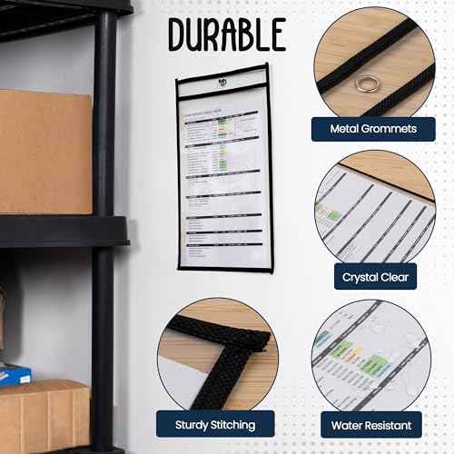 Essex Wares - 50 Pack, Black, Job Ticket Holders, 10" Wide x 13.5" Tall - Clear Plastic Shop Ticket Holders - Easy to Use, Reusable & Easy Erase Plastic Invoice Holders, Water-Resistant & Durable