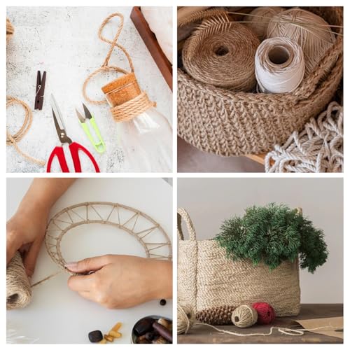Natural Jute Twine 328ft 3mm,3Ply Twisted Thick Rope Strong String