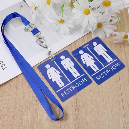 Set of 2 Classroom Bathroom Passes with Key Holders - Durable PVC, Blue & Pink