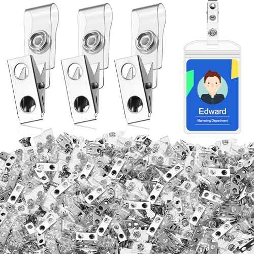 Seajan 600 Pcs Metal Badge Clips Bulk Double Hole Name Tag Clips with Clear PVC Straps Alligator ID Strap Clips for ID Cards Holders Office School Supplies