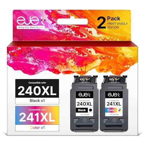 ejet PG-240XL/CL-241XL Ink Cartridge Replacement for Canon 240XL 241XL Combo Pack for Canon 240 241 High Capacity for Printer Pixma MG3620 TS5120 MG2120 MG3520 MX452 MX512 MX532 MX472 (2 Pack)