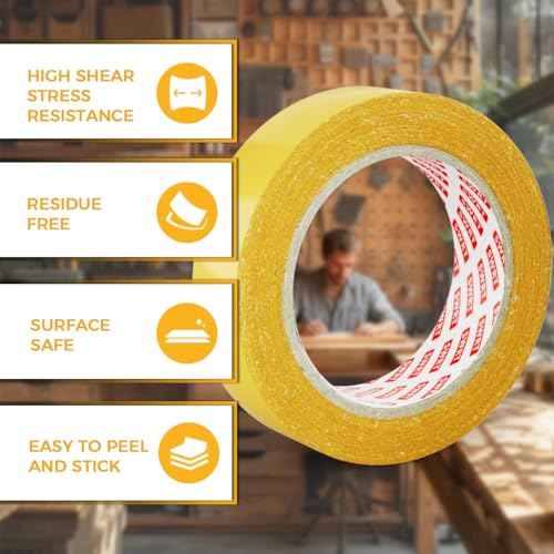 SWRT Double Sided Fabric Tape 1" x 33FT ? Heavy Duty, Clear, No Residue, Strong Adhesion for Carpet, Crafts, Clothing, Outdoor & Indoor Use